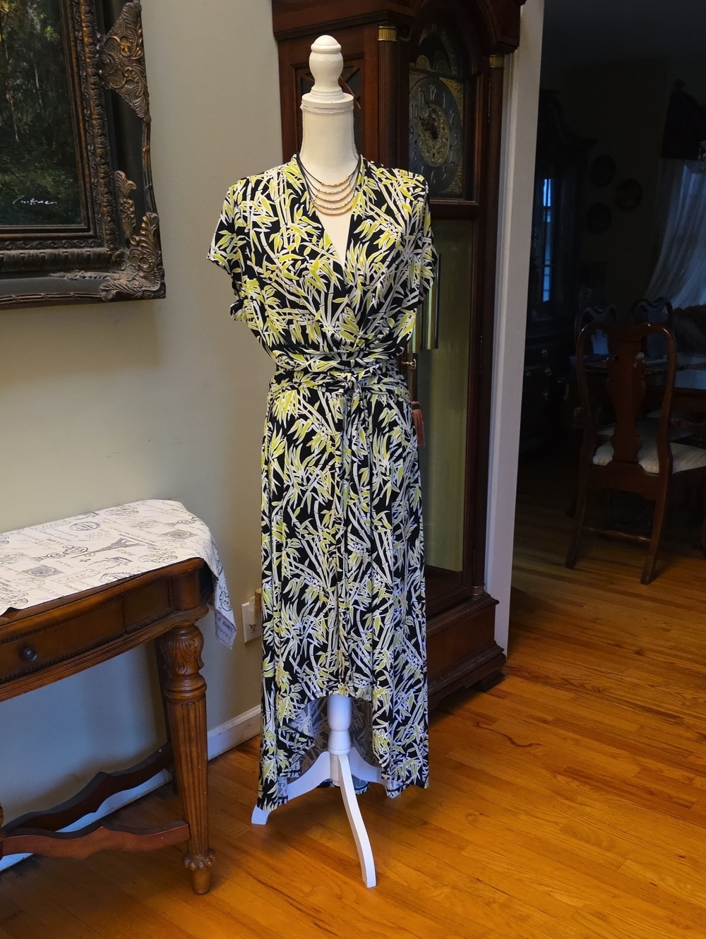 MICHAEL Michael Kors Black and Green Surplice High-Low Dress
